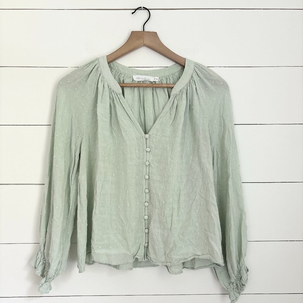 All in Favor Anthropologie mint green button down swiss dot blouse